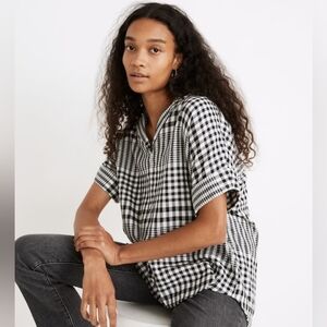Madewell Women's Double Faced Hayden Collar Popover Top Size S Gingham Oversized